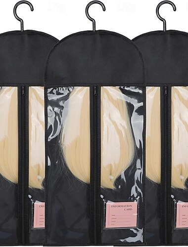  3 boîtes de rangement antistatiques pour perruques &Soin et rangement pour plusieurs perruques, pochettes de voyage pour perruques, organisateur de rangement anti-poussière avec crochet pour