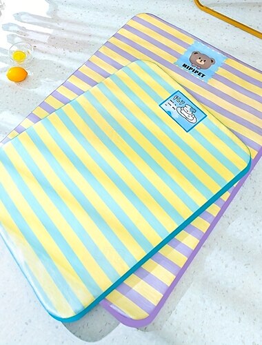  Chladicí podložka s pruhy a kresleným plážovým psem – odnímatelná &omyvatelná, chladicí podložka pro psy a kočky, chovatelské potřeby do kočičí boudy, psí boudy nebo domečku pro domácí mazlíčky