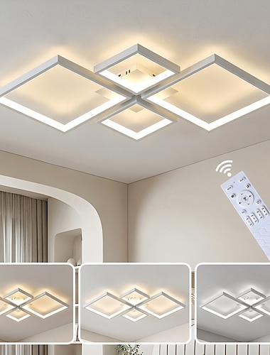  Plafonnier LED moderne à intensité variable avec télécommande, 4 têtes, luminaire d'intérieur en aluminium pour salon, chambre, salle à manger, bureau et cuisine, 110-240 V