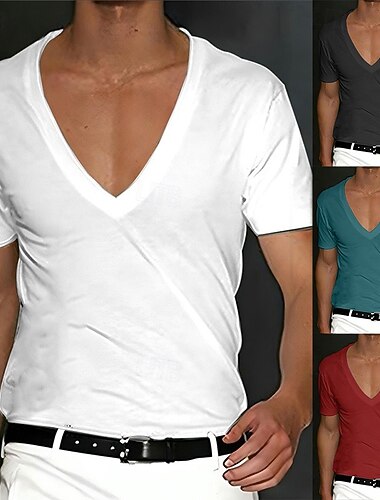  Herren T Shirt T-Shirt Kurze Ärmel V Ausschnitt Sommer Einfach Designer Basic Moderne zeitgenössische Klassicher Stil Urlaub Straße Ausgehen Schwarz Grün Top T-Shirt für Herren
