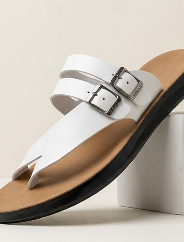  Witte heren slippers met dubbele gesp, casual zomerschoenen, comfortabele sandalen voor strand, resort en vakantie.