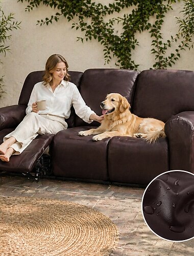  wasserdichter 3-Sitzer-Liegesofabezug Stretch-PU-Leder schwarz grau hochelastischer Couch-Schonbezug 3-Sitzer-Kissen Liegemöbelschutz
