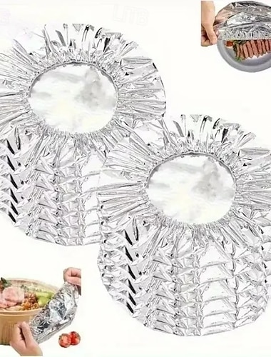  50/100 wiederverwendbare Schüsseldeckel, elastische Aluminiumfoliendeckel für auslaufsichere Lebensmittelaufbewahrung (bis 177 °C), hitzebeständige Tellerabdeckungen zum Backen und Zubereiten von