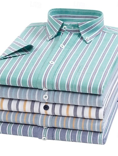  Homens Camisa Social Saia camisa de botão Camisa Oxford Bloco de cor Casual Diário Branco Amarelo Azul Marinha Azul Royal Manga Curta Aberto para a Lateral Verão Primavera Roupa Patchwork