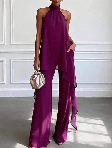  Damen Chiffon Ärmellos Neckholder Einfarbig Elegant Täglich Urlaub Party Purpur Frühling & Sommer Normale Passform