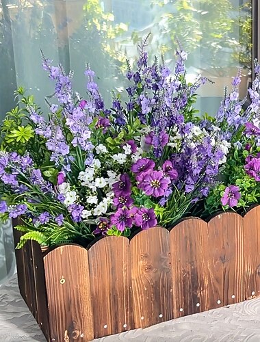  30 kunstmatige bloemstukken in paars en wit met lavendel, viooltjes, Perzische varen en eucalyptus, realistische, kleurechte zijden bloemen voor tuin, huis, bruiloft, feest, balkon en terras.