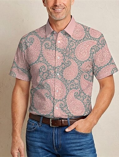  Retro / vintage Hippie 1970erne قميص Korte ermer Hippie Paisly Kostyme Herre musikk festival Fest Dagligdagstøy Voksne Trøye Vår sommer