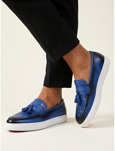  Marineblauwe loafers van echt leer voor heren, premium trouwschoenen voor de bruidegom en de gasten.