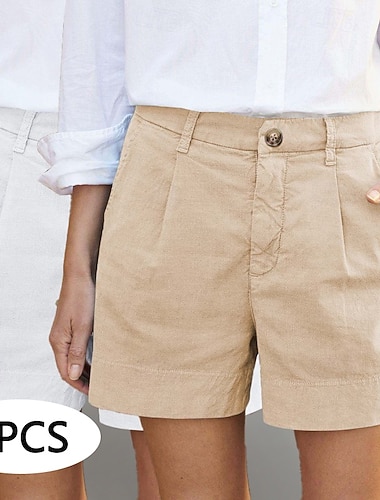  Dámské Mieszanka bawełny Kalhoty chinos Kraťasy Letní šortky prázdniny Šik ven Základní Krátký Přírodní Pevná barva Bez vzoru Zip Kapsy S přezkou Pohodlné Prodyšnost Yumuşak Neelastické Denní ulice