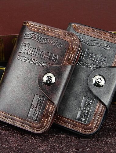  Confezione da 2 portafogli da uomo vintage retrò a due ante in similpelle, portafoglio corto con rivetti effetto invecchiato e chiusura a bottone a pressione, porta carte per uomo, regalo per