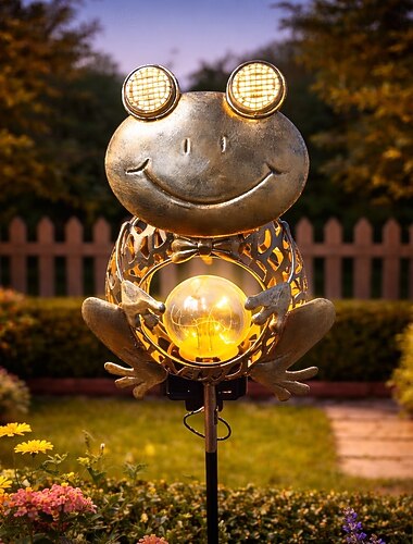  Kreative, solarbetriebene, wasserdichte LED-Frosch-Erdspießleuchte aus Eisen für den Außenbereich, dekorative Garten-, Hof-, Weg-, Rasen- und Villenlandschaftsbeleuchtung