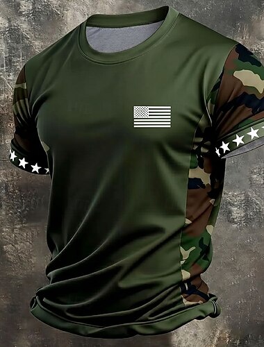  4 lipca 2026 250. Męskie Jednokolorowe Amerykańska flaga USA Podkoszulek Krótki rękaw Podkoszulek Druk 3D Półgolf Koszula Vintage Retro Patriotyczny Codzienny Festiwal Niebieski Zieleń wojskowa 1
