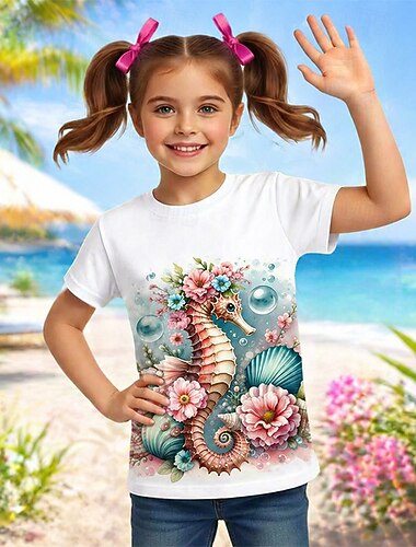  Mädchen 3D Grafik Tiermotiv T-Shirt Kurzarm 3D-Druck Sommer Frühling Sport Mode Streetwear Kinder 4-7 Jahre Rundhalsausschnitt Lässig Täglich Outdoor Normale Passform