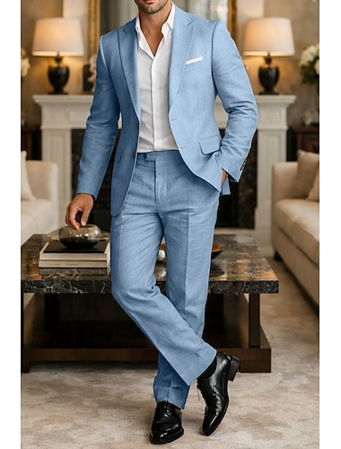  Menn Smokings Lindresser Skoleball Bryllup Hvit Rosa Sommer Jakke Spissjakkeslag Fest Lettvekt Ensfarget Slank Fasong 2-delt sett Enkelt Brystet To-knapp