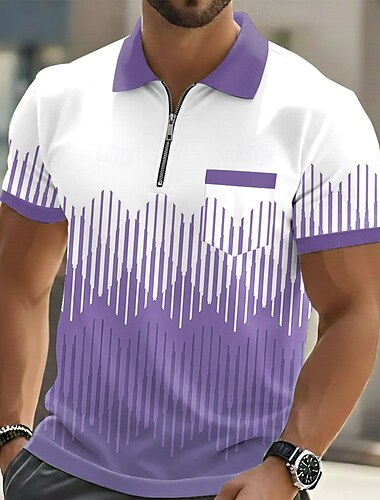  Per uomo Geometrico Polo Manica Corta Magliette polo Bavero Casual All'aperto Ferie Abbigliamento quotidiano Tasca Stampa 3D Primavera & Estate Blu Viola Marrone