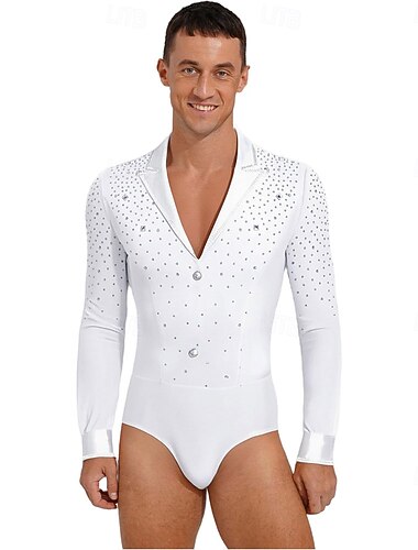  Herre hvit latin ballroom danseskjorte - strass-krage-leotard for konkurranser &ytelse