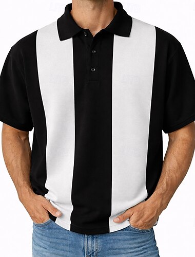  Herr Våffelpikétröjor Strukturerad Ledigt Helgdag Nedvikt Kortärmad Grundläggande Modern Färgblock Vertikala remsor Färgblock Knappar Sommar Vår Alla årstider Blå Svart Purpur Grön Ljusblå