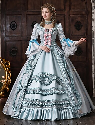  Rokoko Barock Balklänning Golvlång Klänningar Balklänning Prinsessa Brudkläder Jacquard Balklänning Rund hals Maskeradkläder Dam Kunglig Halloween Karnival Maskerad Bal Tebjudning Fest / afton Vuxna