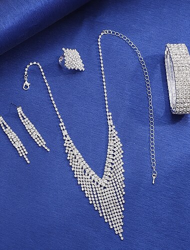  Sieradenset 4 Kromi 1 Ketting 1 Armband 1 Ring Oorbellen Dames Modieus Druppels Sieraden set Voor Bruiloft Feestavondkleding