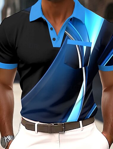  Homens Geométrico Camisas Polo Manga Curta Camisas polo Camisas de colarinho Business casual Ao ar livre Roupa Esportiva Roupa Diária Impressão 3D Botões Primavera Verão Azul Roxo Marron