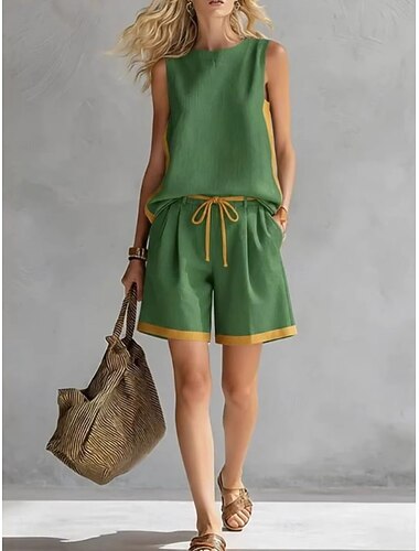  Dames Tweedelige sets Mouwloos Ronde hals Dagelijks blauw Wijn Marineblauw Zomer Normale pasvorm