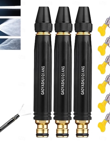  3-pack kraftfull högtrycksvattenpistol för bilrengöring med boostermunstycke, biltvättsvattenpistol med boostermunstycke och slang, för bevattning av växter och grönsaker samt biltvätt