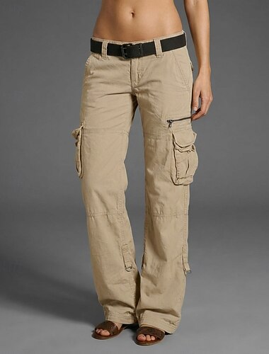  Női Cargo nadrág Taktikai rakomány Nadrágok Bő nadrág Szabadság Divatos és modern Alap Teljes hossz Alacsony csípő Sima Zseb Buggyos Mokaszinok Nem elasztikus Hétköznapi Sport Hétvége Bor Fekete