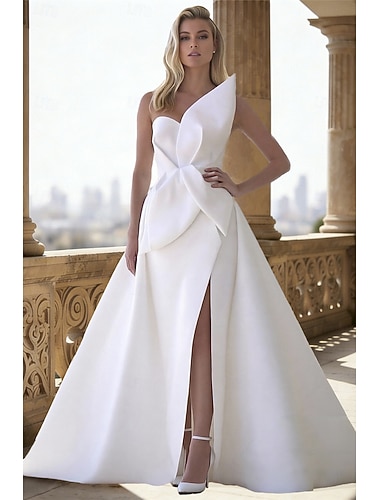  Robes de mariée Ligne A Sans bretelles Sans manches Longueur au sol Satin Robes de mariée Avec Ceinture / Ruban