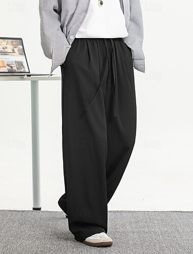  Herr Långbyxor Casual byxor Säckiga byxor Kylbyxor Snörning Ficka Elastisk midja Slät Komfort Mjuk Ledigt Dagligen Utomhus Semester Mode Lös passning Svart Kaki Microelastisk