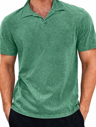  בגדי ריקוד גברים חולצות פולו חולצה 100% כותנה חומצה קזו'אל חגים דש שרוולים קצרים אופנתי בסיסי אחיד עם טקסטורה כפתורים וינטאג' קיץ אביב פול סגול תלתן אפור חולצות פולו