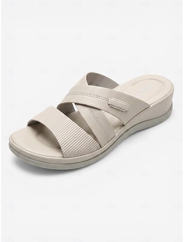  Damskie niebieskie sandały wsuwane z podparciem łuku stopy – miękkie, wsuwane klapki z krzyżowymi paskami, lekkie, oddychające i wygodne sandały do użytku wewnątrz i na zewnątrz, na spacery i w