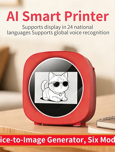 Impressora inteligente com IA, gerador de imagem por voz com 6 modos. &Reconhecimento de voz global, compatível com 24 idiomas, mini criador de arte portátil com IA para crianças. &Presente
