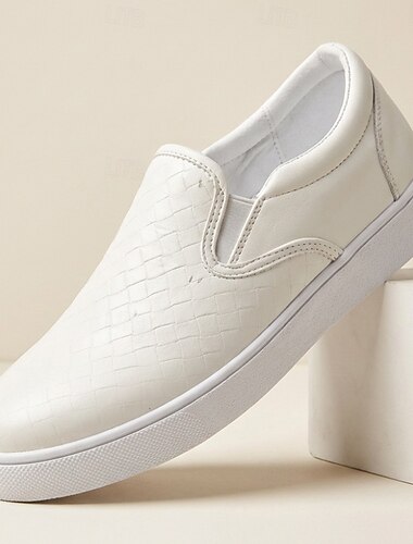  Vita slip-on herrsneakers med låg vikt och ventilerande design, bekväma minimalistiska skor för män, vardagskläder, resor, pendling och weekendkläder
