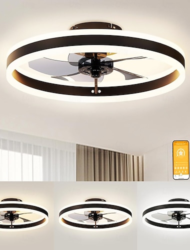  Ventilateurs de plafond discrets avec éclairage et télécommande, ventilateurs de plafond encastrés de 50 cm avec éclairage, éclairage LED Fandelier à intensité variable (3000K-6500K), ventilateurs de plafond noirs avec éclairage pour chambre à coucher