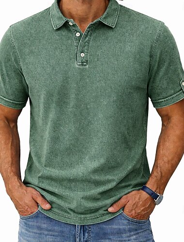  Per uomo Polo Camicia 100% cotone lavaggio acido Casuale Ferie Bavero Manica Corta Moda Essenziale Semplice Testurizzato Bottoni Vintage ▾ Estate Primavera Blu Viola Verde Cachi Grigio Polo