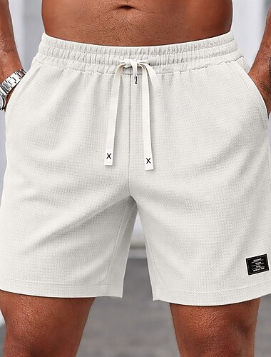  Homme Short gaufré Shorts Short décontracté Short texturé Avec Poches Taille Élastique Pur Uni Couleur Pleine Confort Respirant Court Occasionnel Extérieur Plage Vacances Mode Noir Blanche