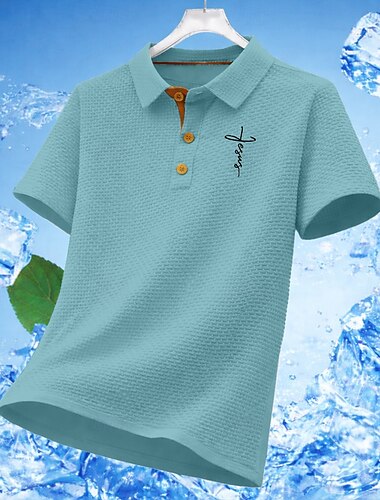  Herr Våffelpikétröjor Strukturerad Ledigt Arbete Kavajslag Kortärmad Grundläggande Modern Kors Knappar Kyl Sommar Vår Blå Svart Vit Marinblå Mörkgrå Ljusblå Våffelpikétröjor