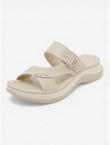  Women's Camel Arch Support Slide Sandals – Lightweight Comfort Slippers with Rivet & Buckle Design, Textured Upper Cushioned Sandals for Walking, Travel & Daily Wear