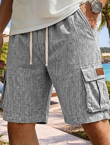  Homme Shorts cargo Shorts en Lin Shorts d'été Shorts de plage Cordon de serrage Taille Élastique Multi-poches Uni Confort Respirant Longueur Genou Quotidien Extérieur Fête Vacances Mode Noir Vert Non