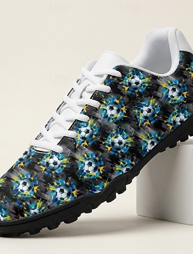  Herresko med fotballtrykk og kunstgress, snøring og lette fotballfansko til kampdag, stadionheiing, sportsarrangementer, reiser og uformelt streetwear