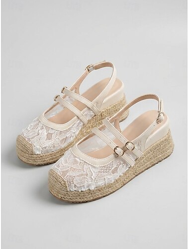  Dámské krajkové espadrilky na platformě – elegantní sandály s dvojitým páskem a zapínáním na knoflíky, prodyšné letní boty s květinovou krajkou na plavbu, dovolenou v letovisku &oblečení na běžné