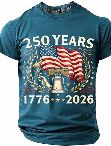  250 år 1776 2026 herr patriotisk Liberty Bell-fackla amerikansk flagga vintage USA Pride-t-shirt grafik rund hals kortärmad fjärde juli-firande present designerkläder kläder