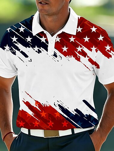  4 juillet 2026, 250e anniversaire Homme Drapeau Américain Polo Manche Courte Polos Revers Vêtements de sport Athleisure Tenue quotidienne Impression 3D Boutons Printemps & Été Bleu Blanche Jaune