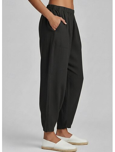  Damen Sommerhose 100% Baumwolle Baggy-Hosen Haremshose Urlaub Basic Komfort Volle Länge Natürliche Taille Einfarbig Einfach Tasche Elastischer Bund Komfort Unelastisch Täglich Lässig Armee-Grün Grau