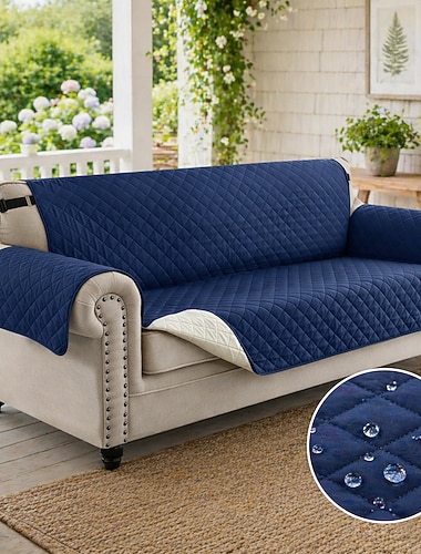  Vattentåligt vändbart sofföverdrag för 3 kuddar, husdjursvänligt sofföverdrag för hund, tvättbart möbelskydd med halkfri elastisk rem