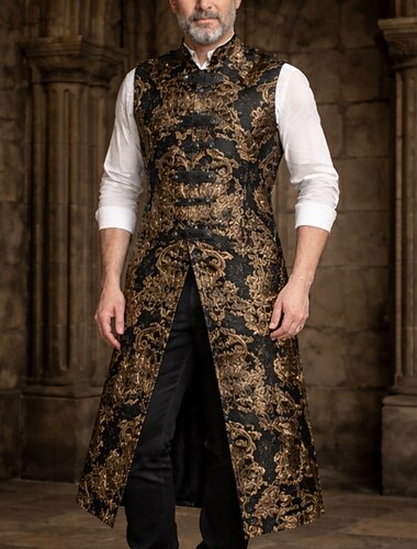  Medeltida kostymer Renässans Kappa Ärmlös Prins Herre Adelsman Broderad Blommig Maskeradkläder Herr Kunglig Halloween Karnival Renässansmässan LARP Vuxna Kappa Alla årstider