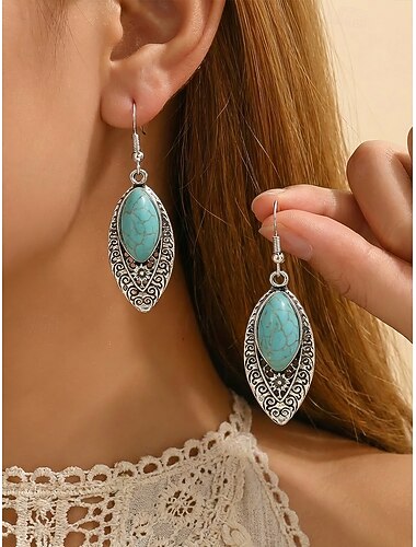  Set aus türkisfarbenen Ohrringen im Boho-Stil für Damen, Kollektion mit verschiedenen Ohrhängern und Ohrsteckern für Strandurlaub, Freizeitkleidung, Reisen und Resort-Looks