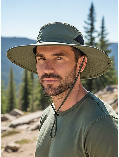  Herre vanntett polyester solhatt med bred brem, sammenleggbar flerfarget utendørs fiskehatt for strandferie, camping, fotturer og fritidsreiser