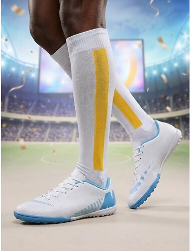 Witte en blauwe voetbalschoenen voor heren, lichtgewicht veterschoenen, ademende antislip sportschoenen, ideaal voor trainingen, wedstrijden en fanvieringen.