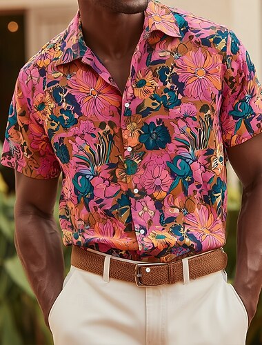  Homme Imprimé Floral Plantes Tropicales Chemise hawaïenne Chemises tropicales Chemise Aloha Manche Courte Hawaïen Resort Vacances à la Plage Été Printemps Col Rabattu Impression 3D Chemises boutonnées